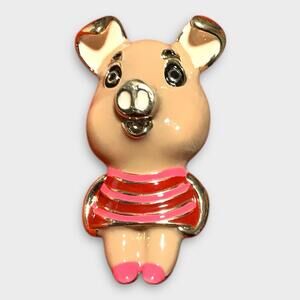 Lucky Adorable PIG Pearl Striped Pink Sweater Enamel Piggy Necklace Pend Brooch